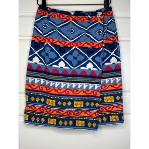VTG Breeches Skirt Womens 6 Blue Orange Artsy Aztec Wrap Button American FLAWS‎